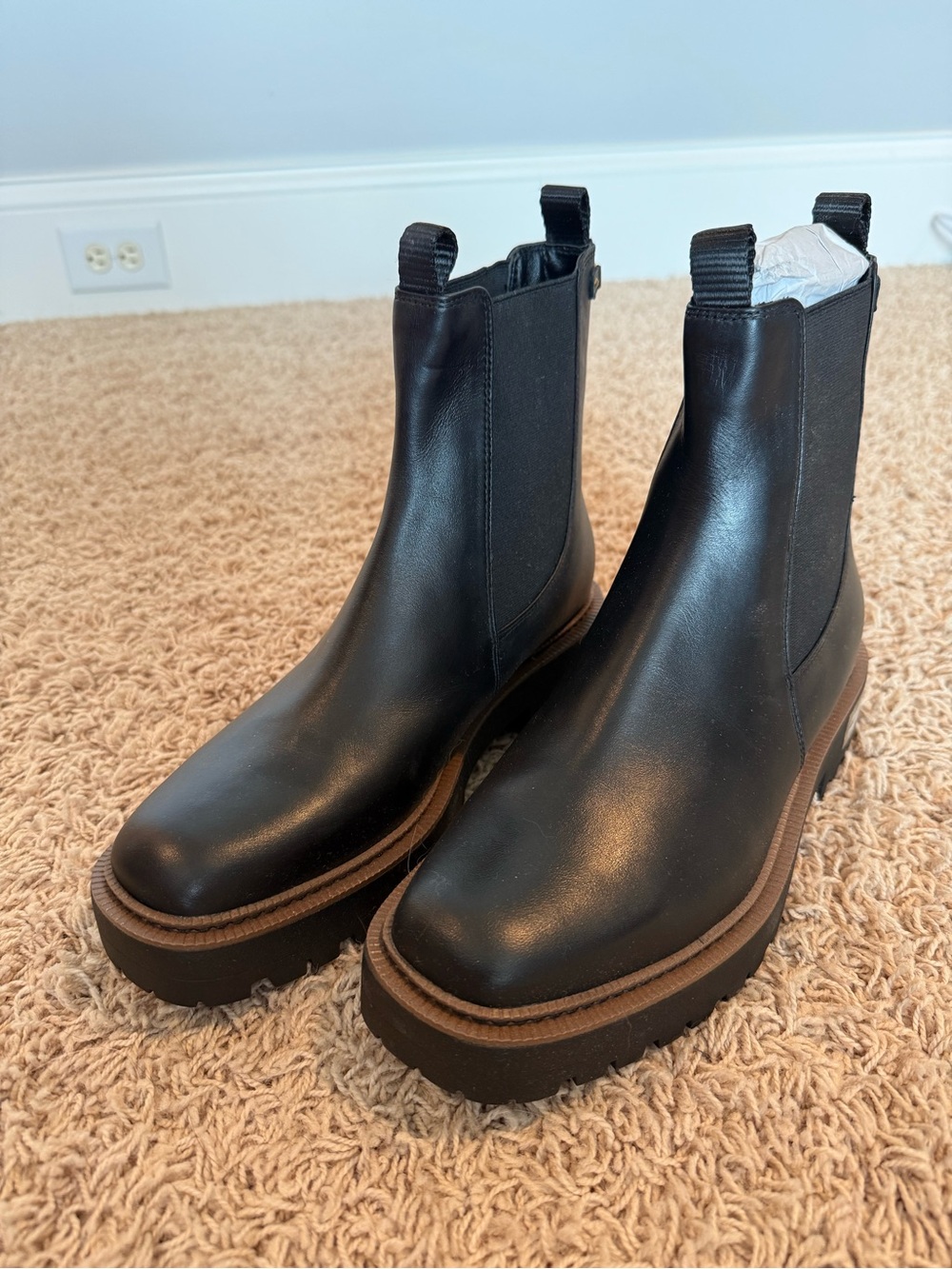 Sam Edelman Black Leather Chelsea Lug Booties